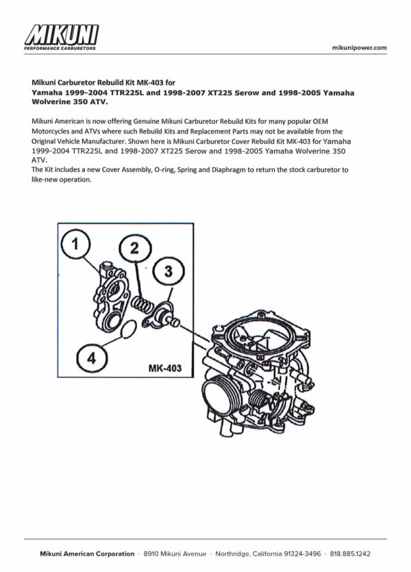 Mikuni Carburetor Rebuild Kit for Yamaha ATV and Trail Bikes - Image 3