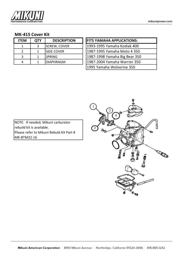 Mikuni Carburetor Cover Kit for Yamaha ATVs - Image 3