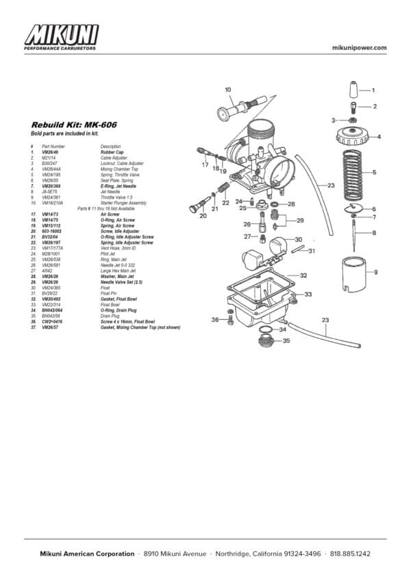 Mikuni Carburetor Rebuild Kit for Mikuni VM26-606 Carburetors - Image 3