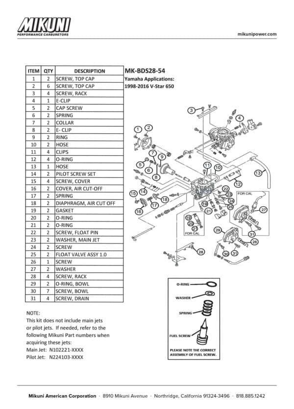 Mikuni Carburetor Rebuild Kit for Yamaha Motorcycles - Image 2