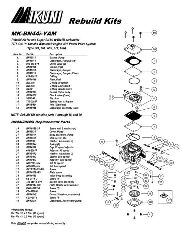Mikuni Carburetor Rebuild Kit for Yamaha GP Personal Watercraft - Image 5