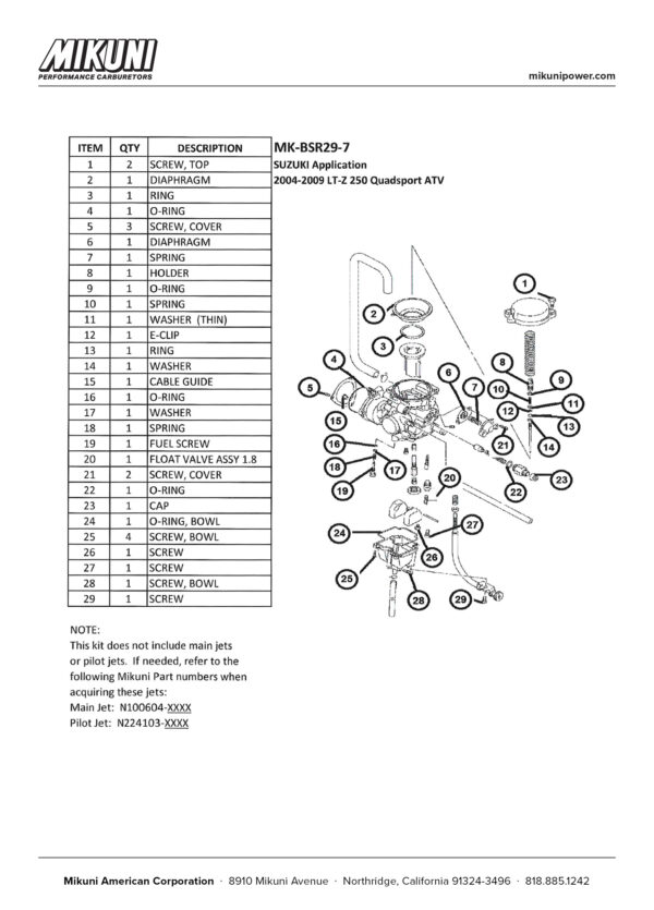 Mikuni Carburetor Rebuild Kit for Suzuki Quad Sport ATVs - Image 4