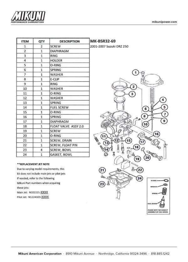 Mikuni Carburetor Rebuild Kit for Suzuki DZR250 Motorcycles - Image 4