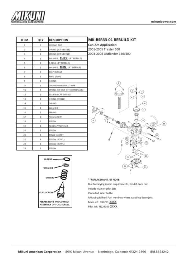 Mikuni Carburetor Rebuild Kit for Can-Am & John Deere ATVs - Image 4