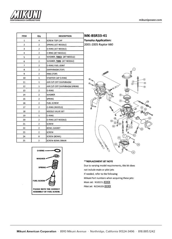 Mikuni Carburetor Rebuild Kit for Yamaha Raptor 660 ATVs with Twin Carburetors - Image 4