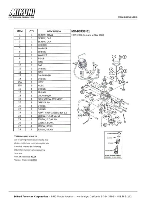 Mikuni Carburetor Rebuild Kit for Yamaha V-Star 1100 Motorcycles - Image 4