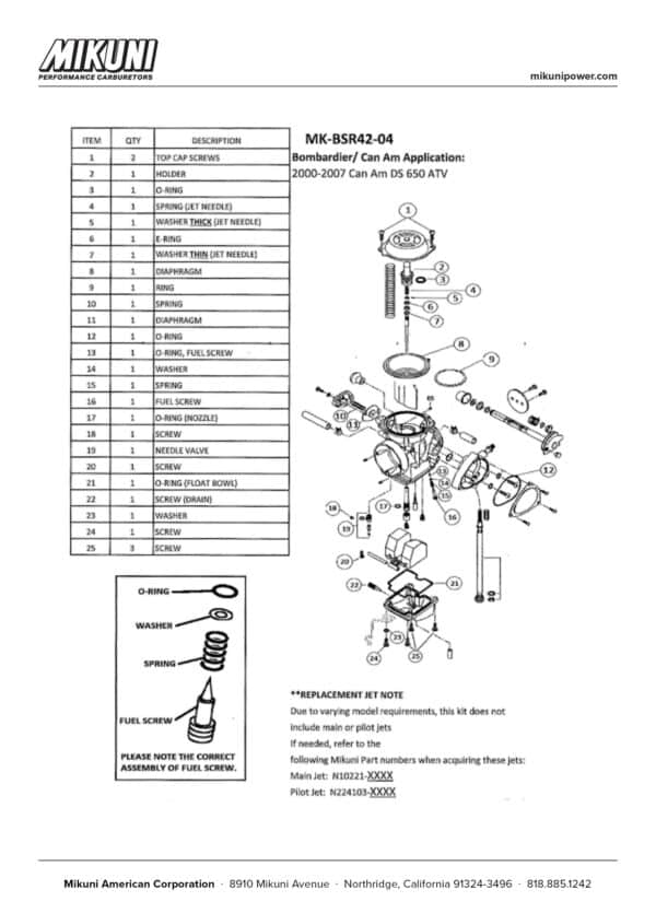 Mikuni Carburetor Rebuild Kit for Bombardier / Can-Am ATVs - Image 4