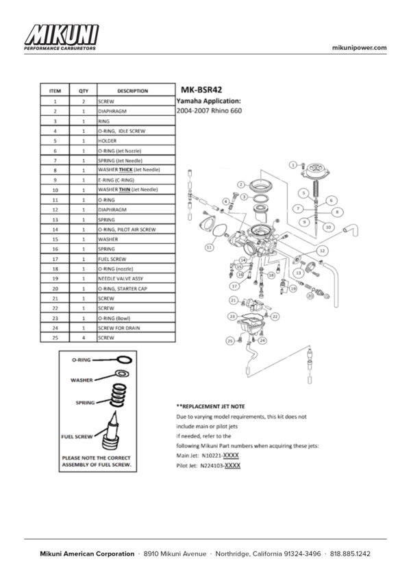 Mikuni Carburetor Rebuild Kit for Yamaha Rhino 660 ATVs - Image 4