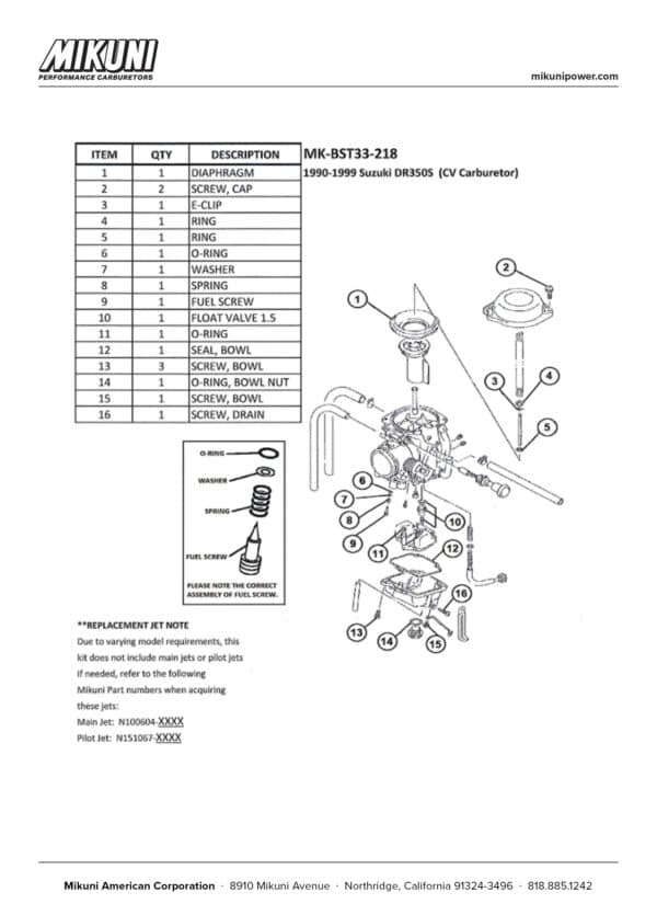 Mikuni Carburetor Rebuild Kit for Suzuki DR350S - Image 4