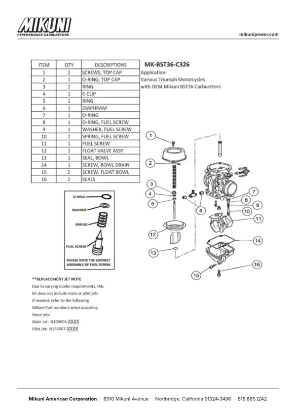 Mikuni Carburetor Rebuild Kit for Triumph Motorcycles - Image 4